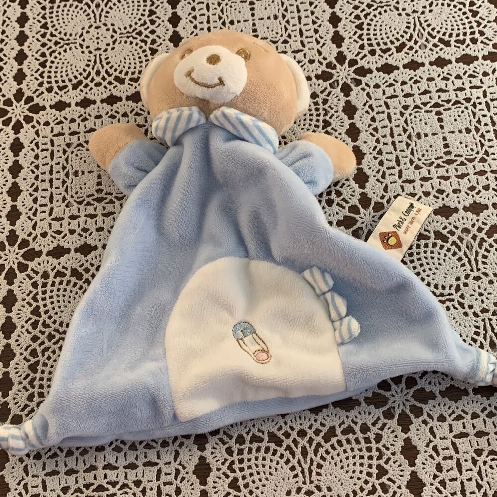 Plush and Company Bear Lovey Blue Blankie Baby Blanket Soothing Soft Italy 9 In